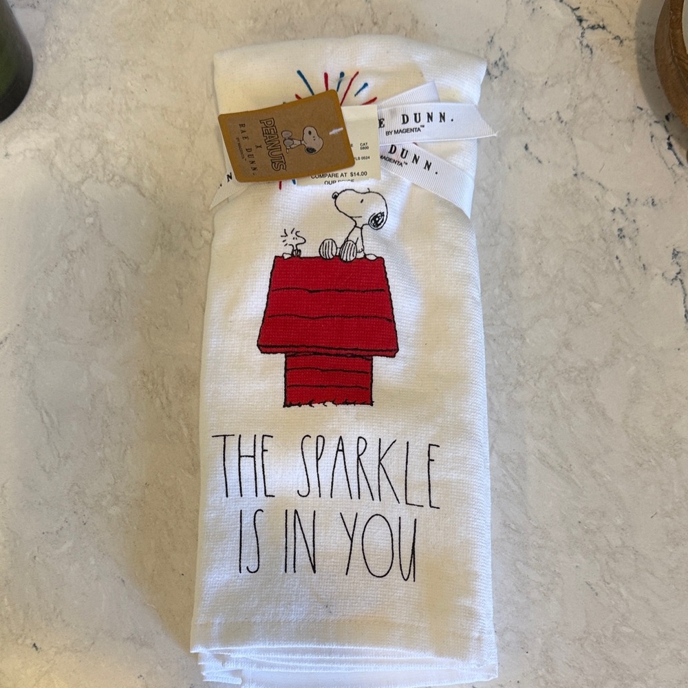Set of 2 Rae Dunn White Towel with Red Snoopy Design